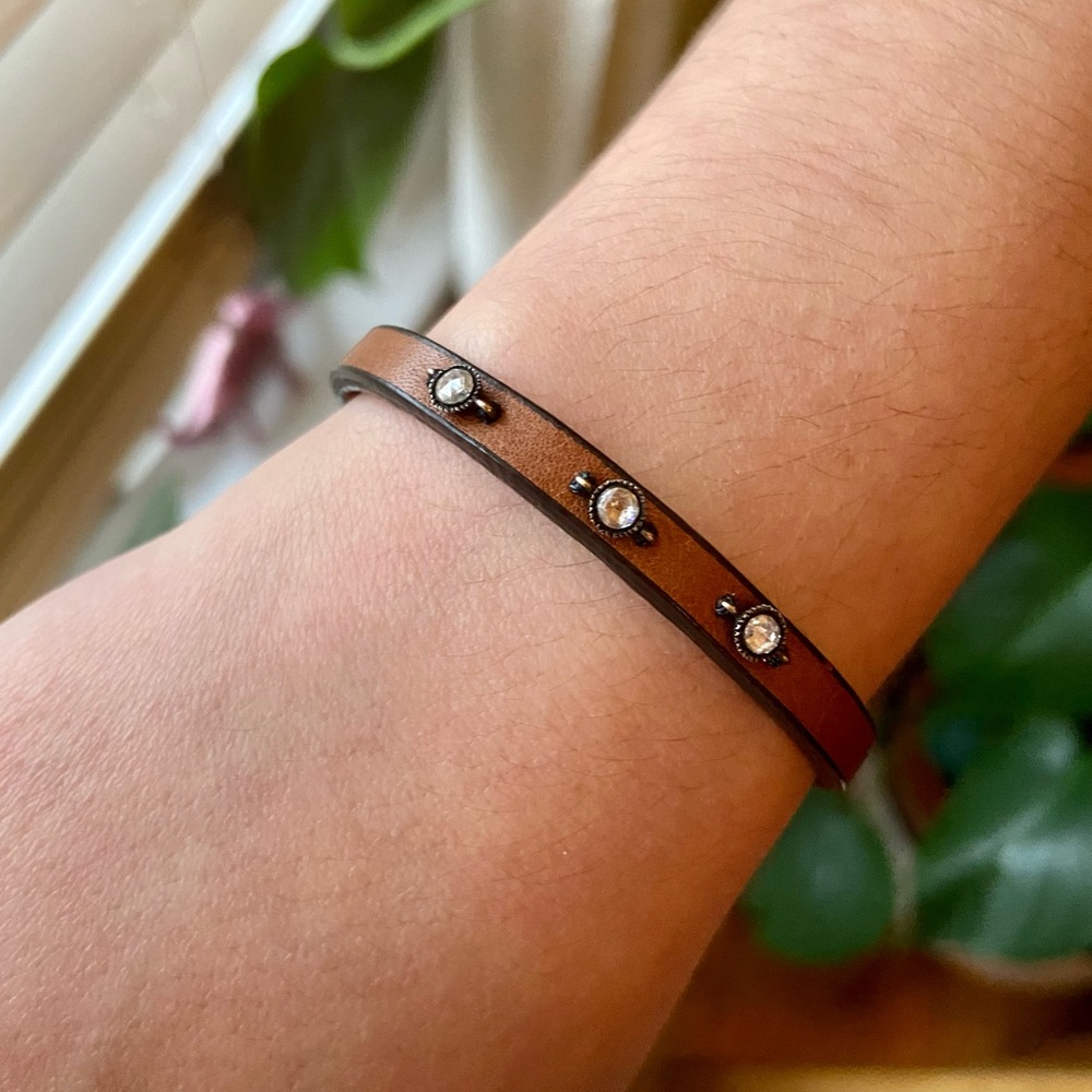 OOAK - Brown Leather + Rose Cut Diamond Bracelet